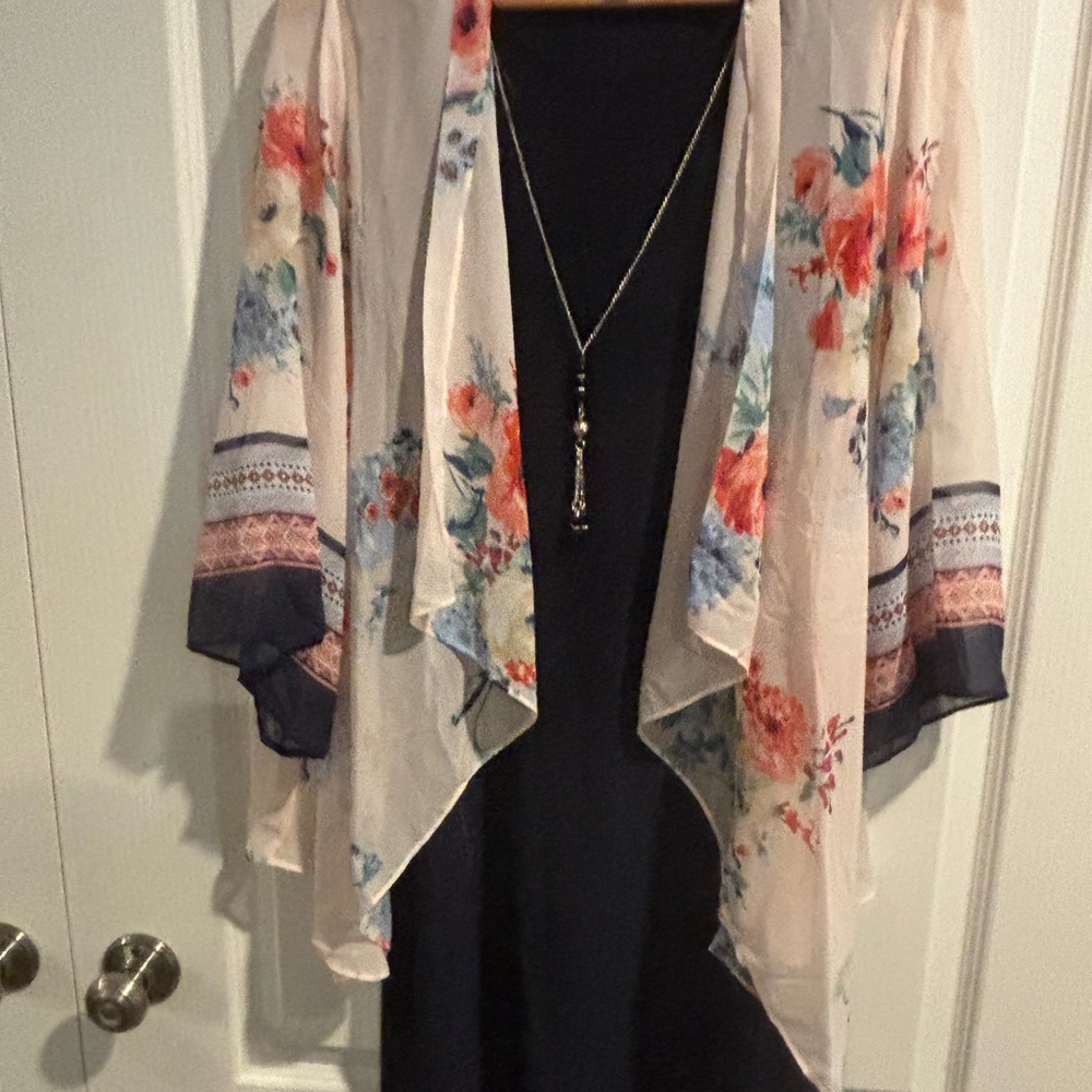 NorthStyle Floral Kimono Dress - Navy and Cream